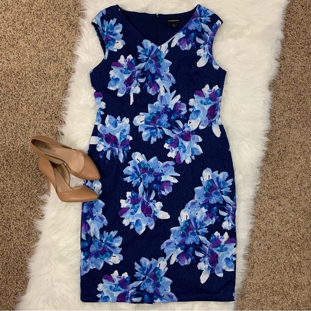 Liz Claiborne Navy and Blue Floral Midi Dress